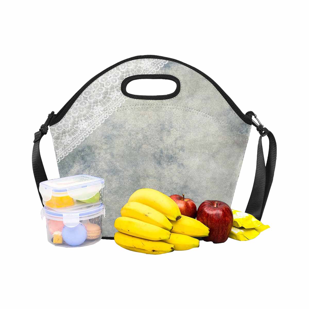 Victorian lace print insulated lunch bag, design 36