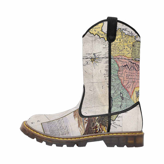 Antique Map design womens western lumber boots, Design 40