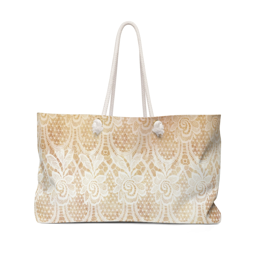 Victorian lace print weekender bag, large, design 30