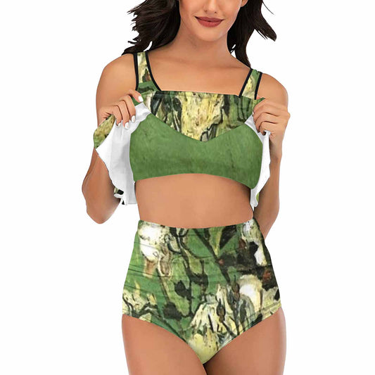 Vintage floral high waisted flounce top bikini, swim wear, Design 55