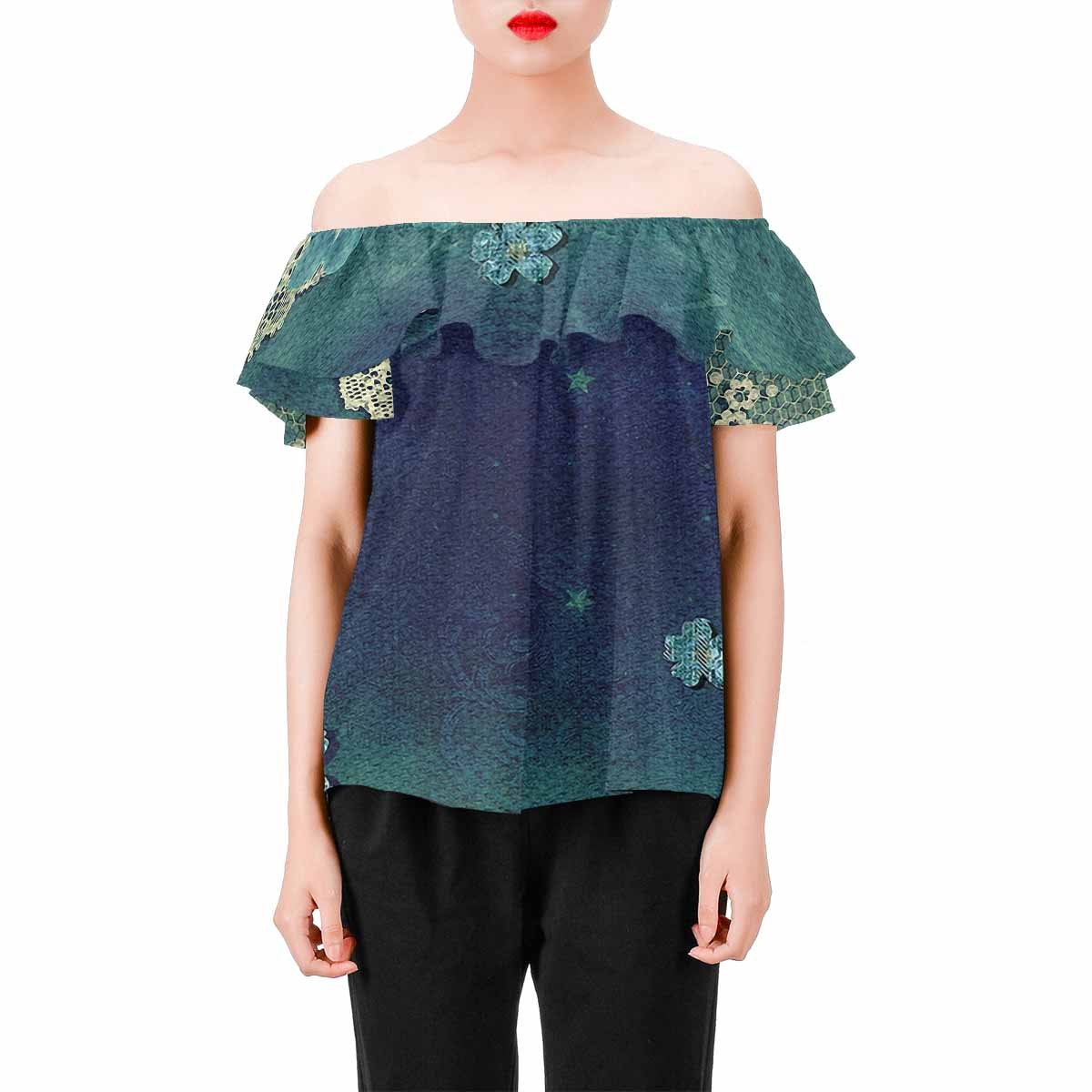 Victorian Lace print Chiffon Blouse, design 04