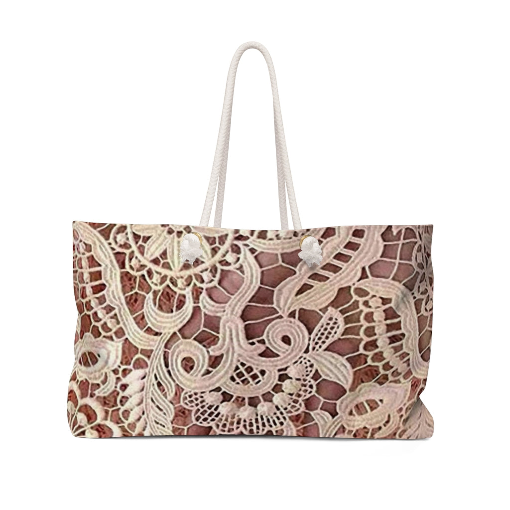 Victorian lace print weekender bag, large, design 11