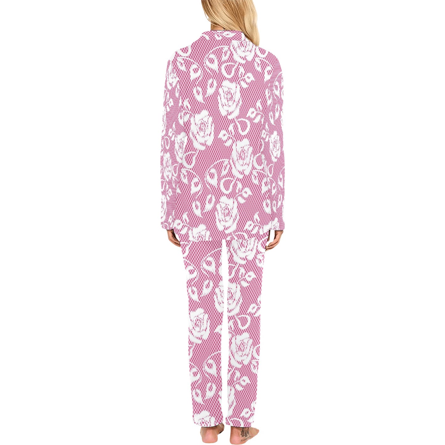 Victorian printed lace pajama set, design 17 Women's Long Pajama Set (Sets 02)