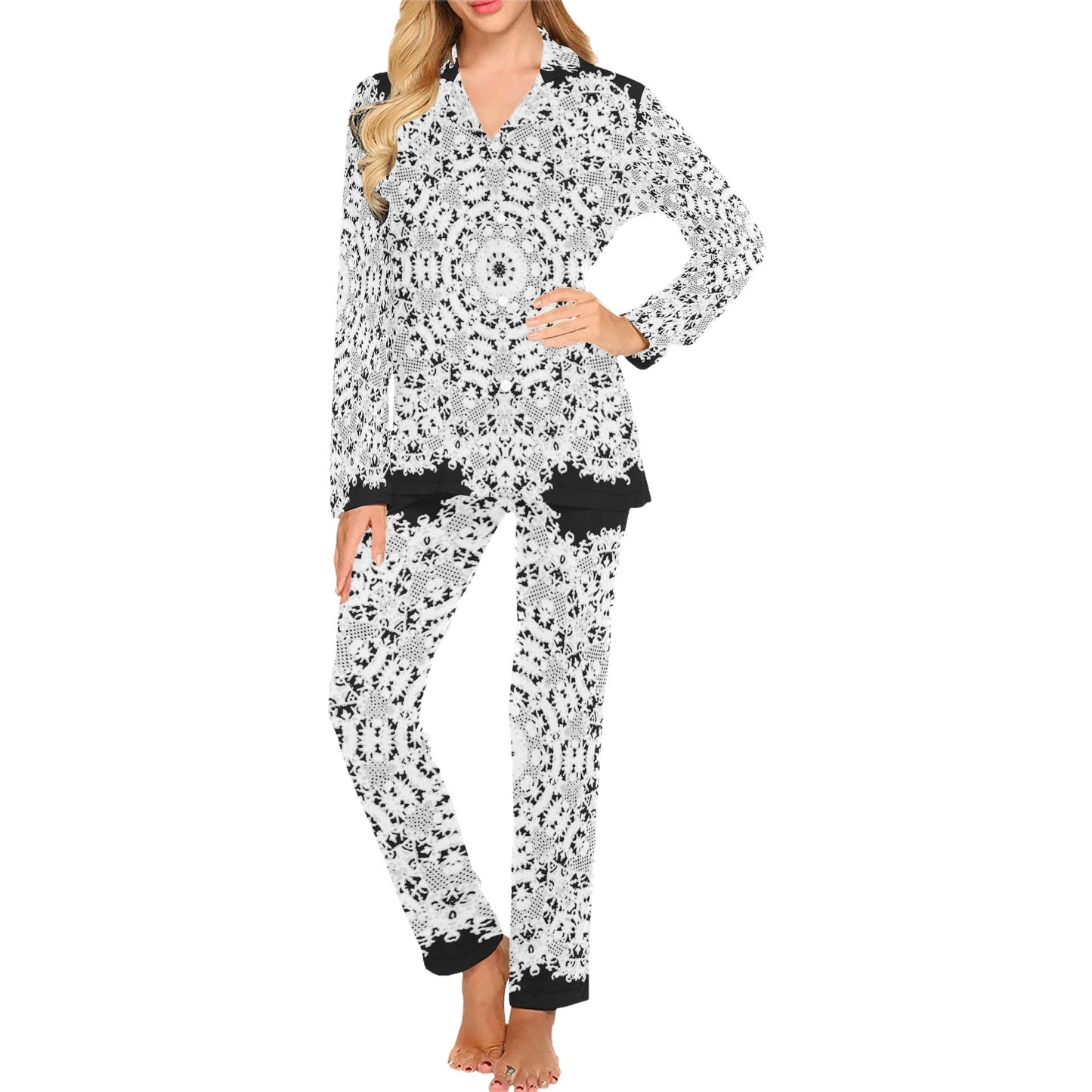 Victorian printed lace pajama set, design 50 Women's Long Pajama Set (Sets 02)