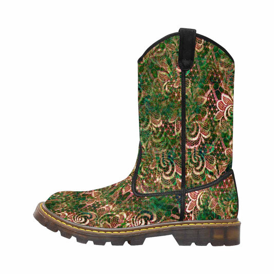 Victorian lace print, western lumber boots, design 34