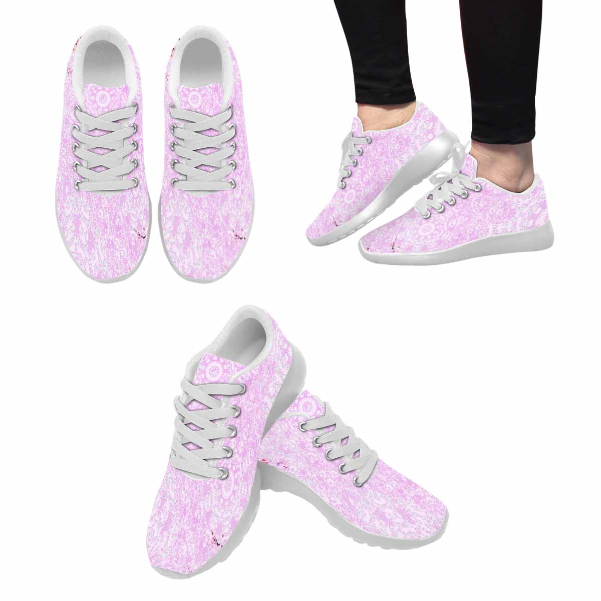 Victorian lace print, womens cute casual or running sneakers, design 09