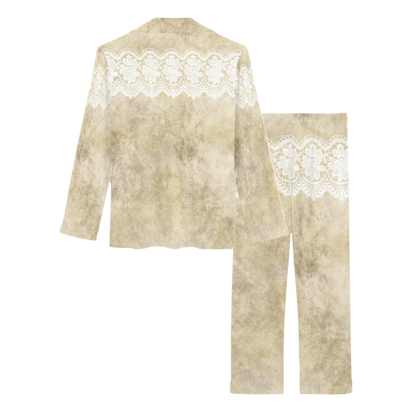 Victorian printed lace pajama set, design 28 Women's Long Pajama Set (Sets 02)