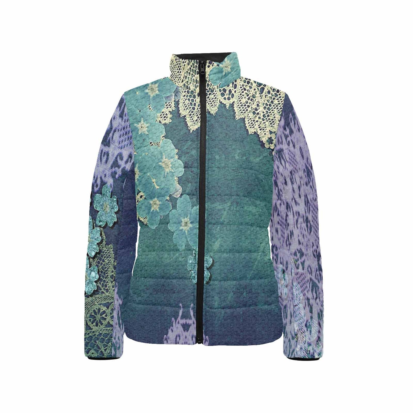 Victorian Lace print womens padded quilted jacket, design 05