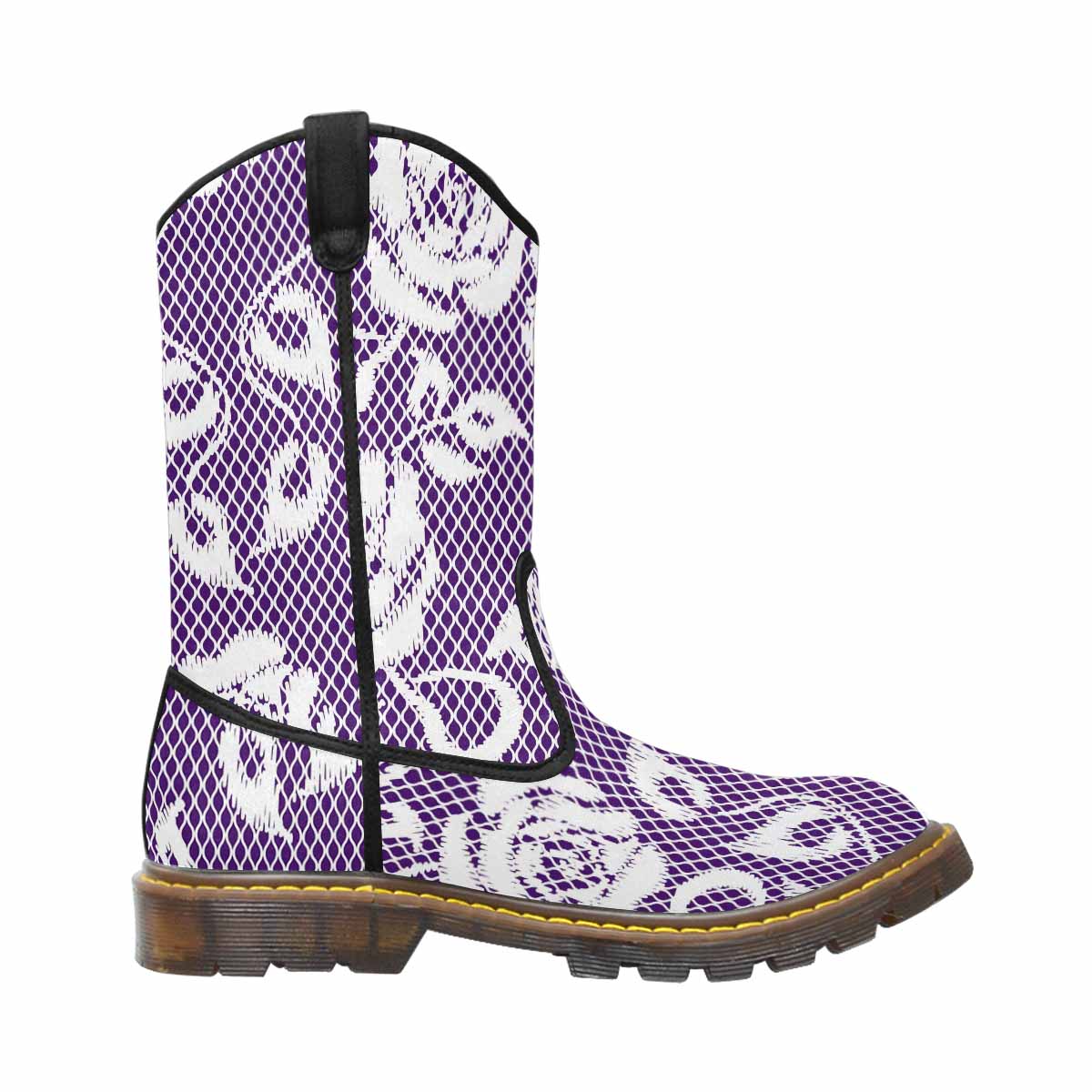 Victorian lace print, western lumber boots, design 18