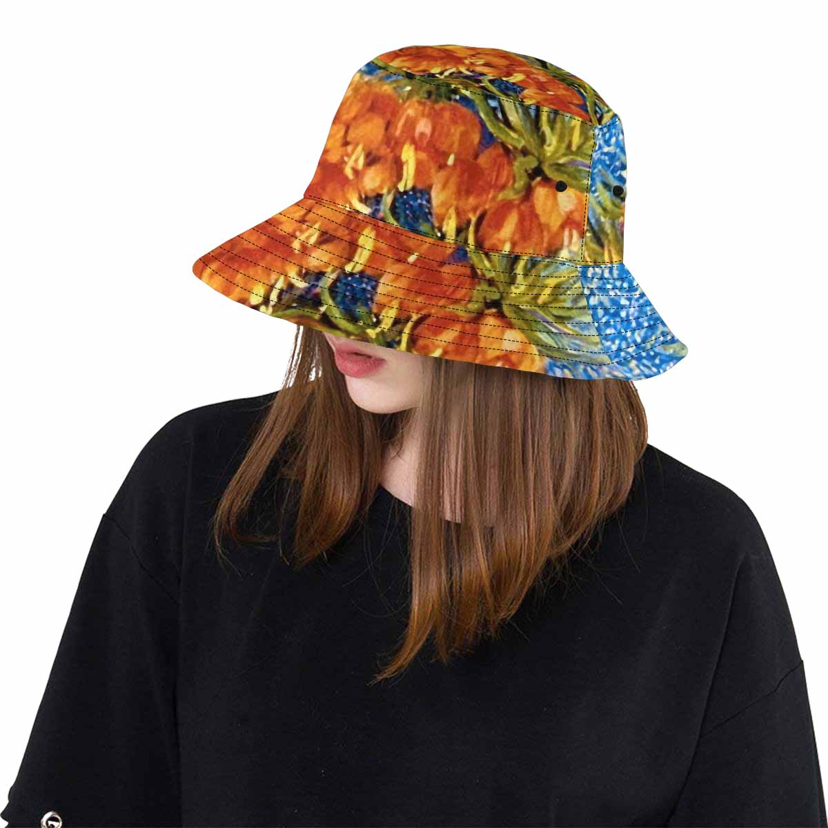 Vintage floral unisex bucket boonie Hat, outdoors hat, Design 42