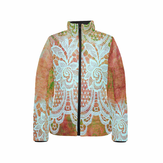 Victorian Lace print womens padded quilted jacket, design 31