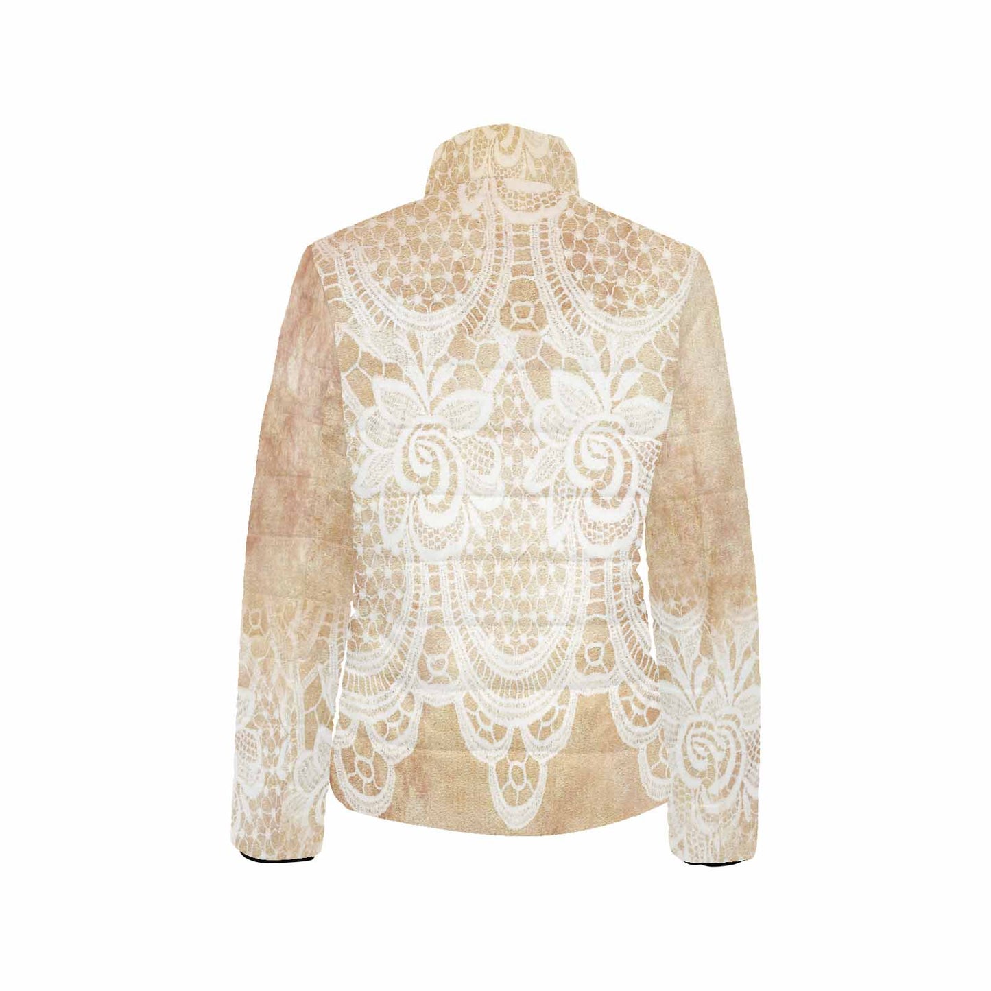 Victorian Lace print womens padded quilted jacket, design 30