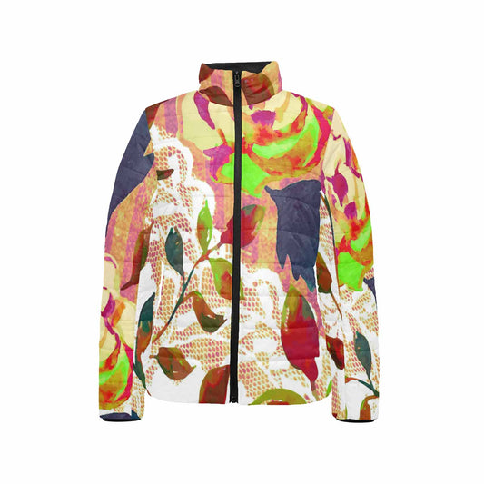 Victorian Lace print womens padded quilted jacket, design 22