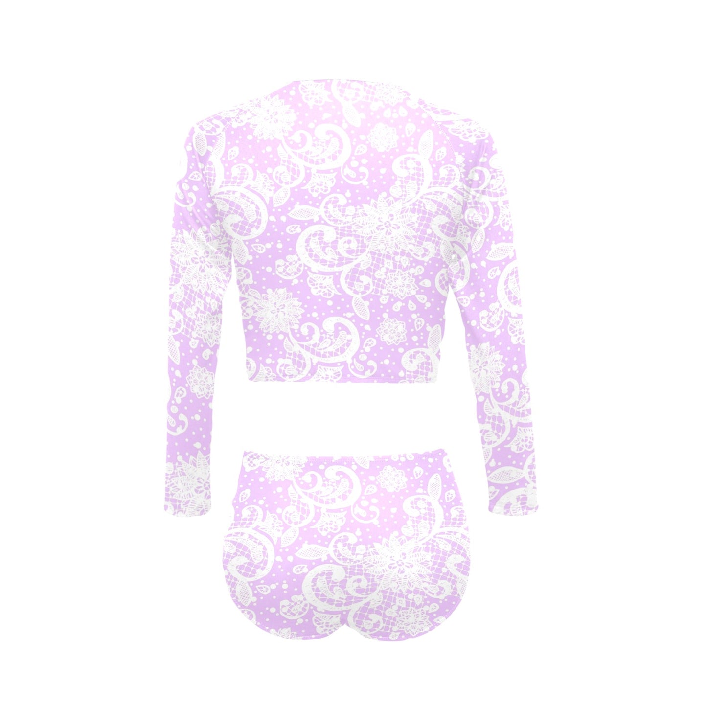 Victorian printed lace, long sleeve 2pc swimsuit, beachwear,  design 06 Long Sleeve Bikini Set (Model S27)