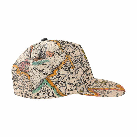 Antique Map design mens or womens deep snapback cap, trucker hat, Design 12