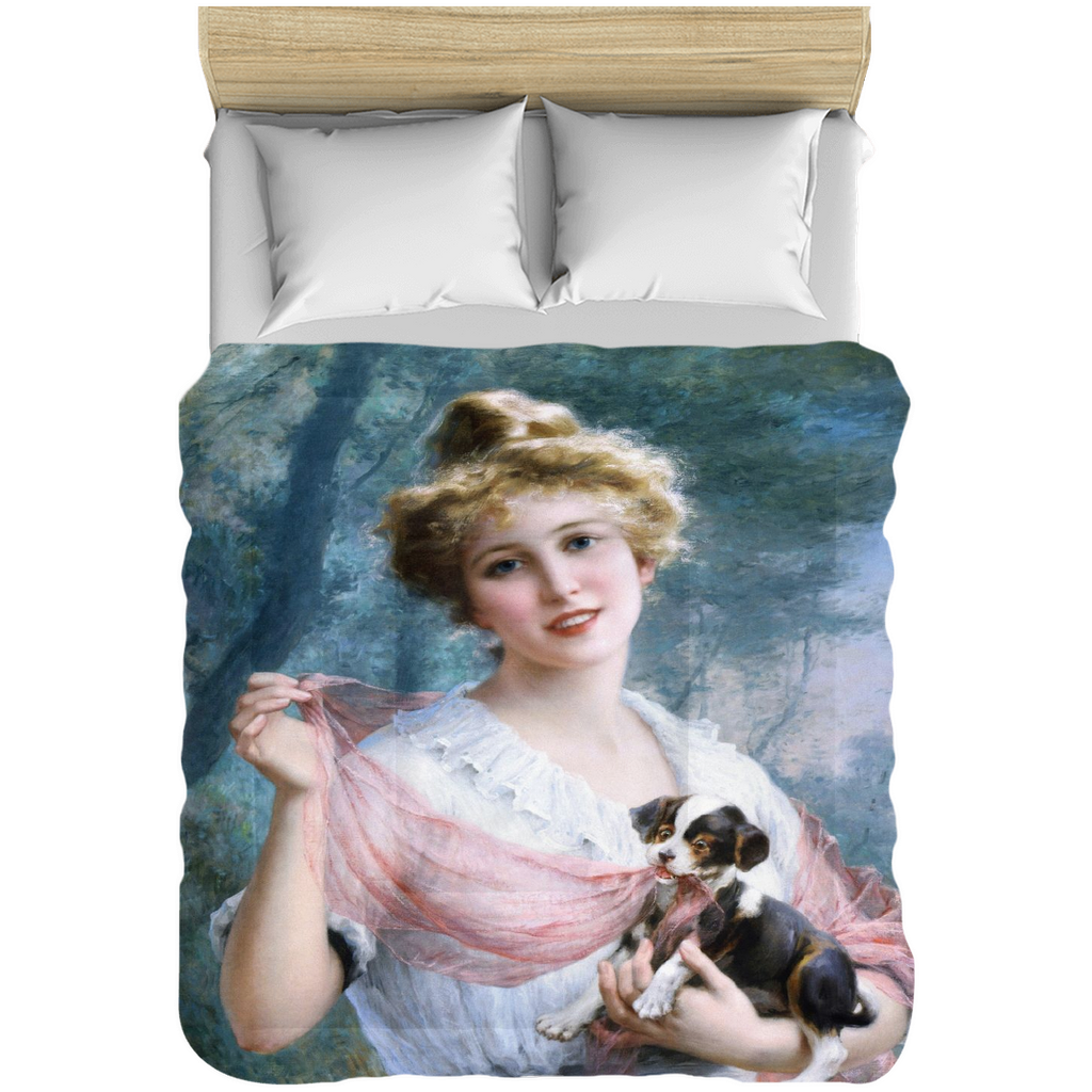 Victorian lady design comforter, twin, twin XL, queen or king, The Mischievous Puppy