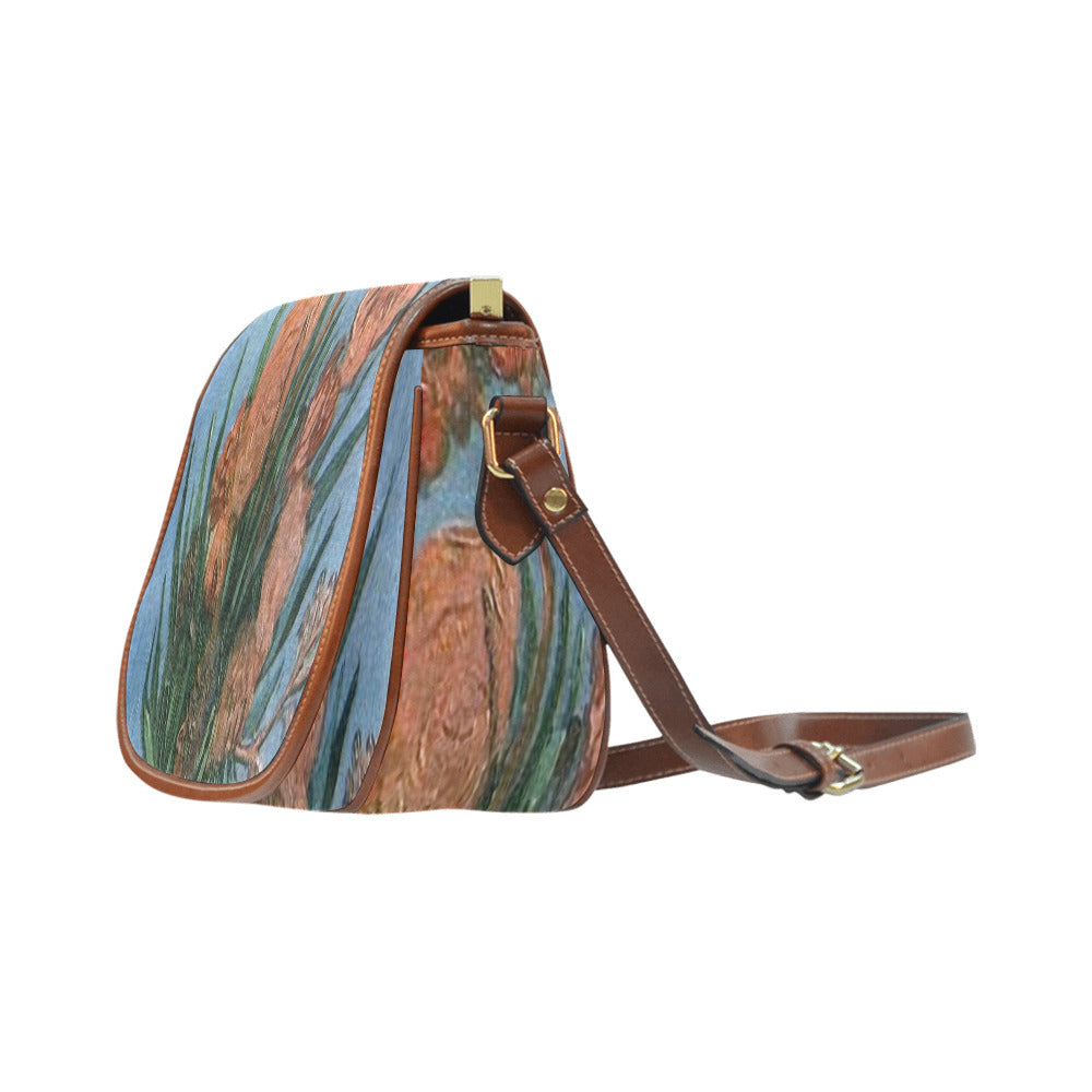 Vintage floral handbag, Design 50 Model 1695341 Saddle Bag/Large (Model 1649)