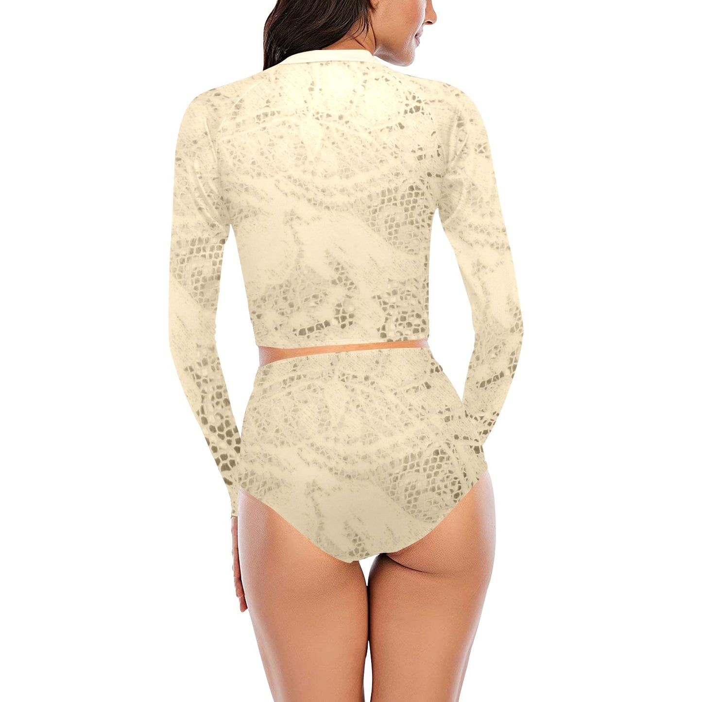 Victorian printed lace, long sleeve 2pc swimsuit, beachwear, design 26 Long Sleeve Bikini Set (Model S27)