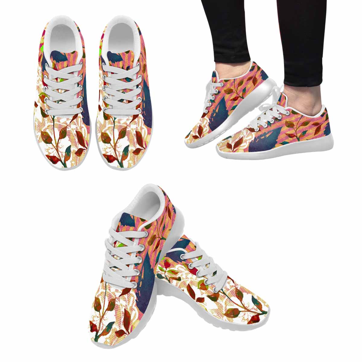 Victorian lace print, womens cute casual or running sneakers, design 22