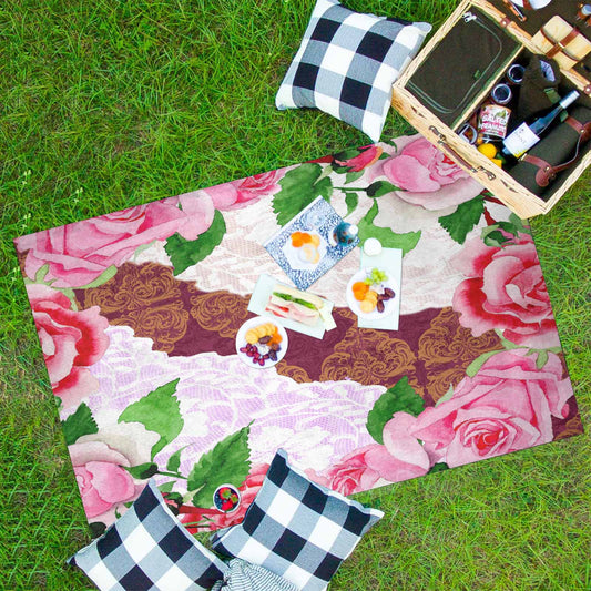 Victorian lace print waterproof picnic mat, 81 x 55in, design 19