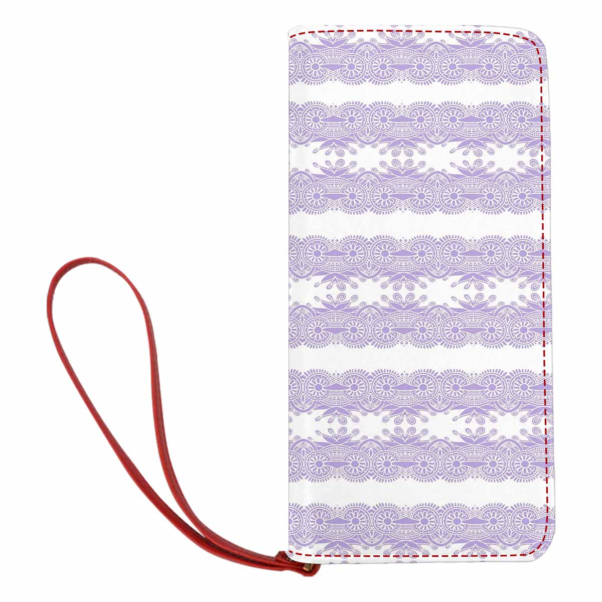 Victorian lace print womens wallet, clutch purse, red trim, design 07