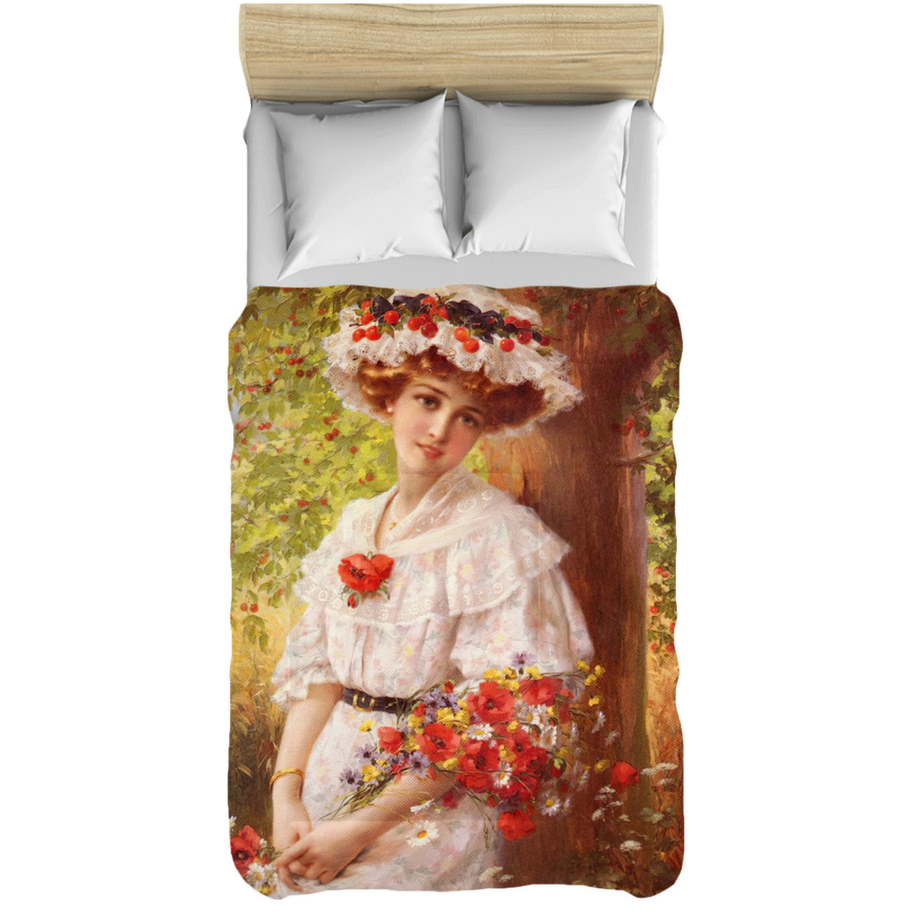 Victorian lady design comforter, twin, twin XL, queen or king, Under the Cherry Tree