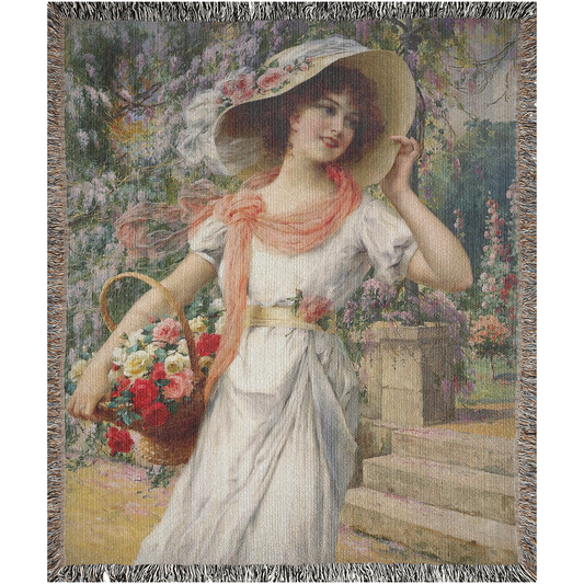 100% cotton Victorian Lady design design woven blanket, 50 x 60 or 60 x 80in, THE FLOWER GARDEN