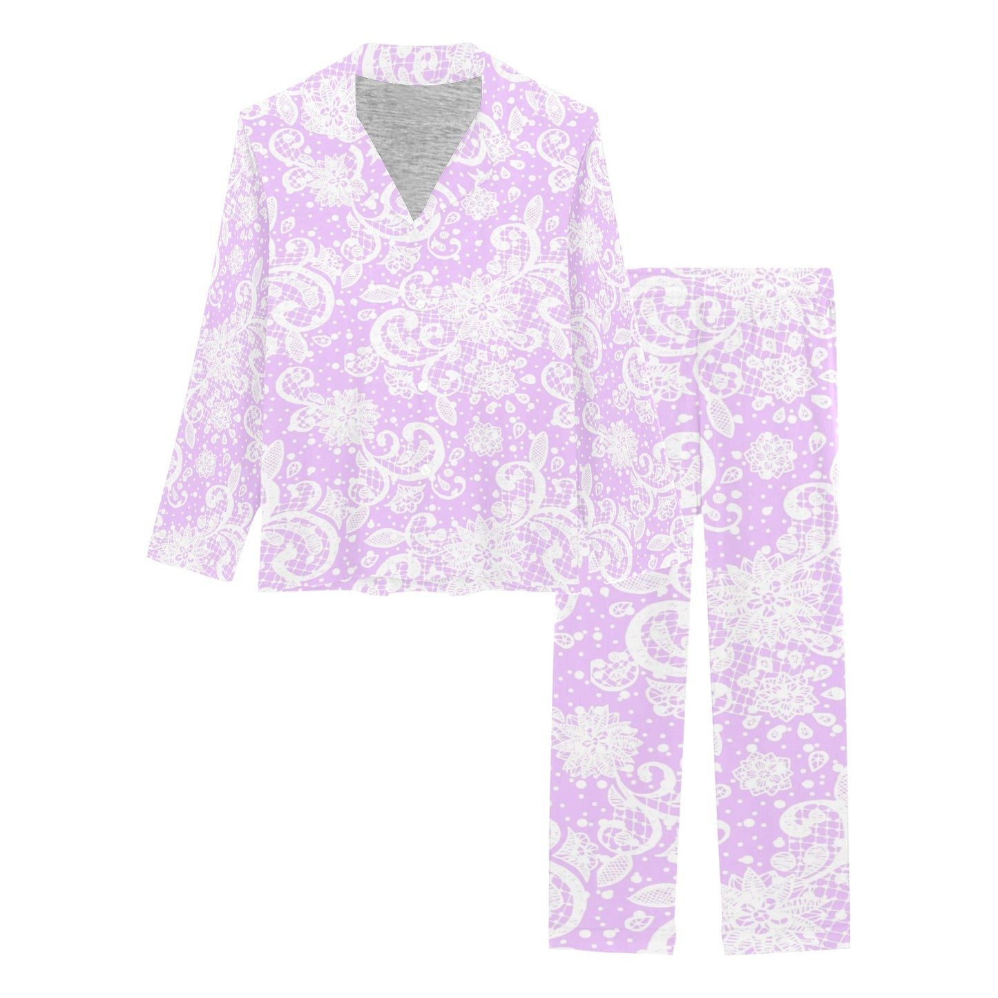 Victorian printed lace pajama set, design 06 Women's Long Pajama Set (Sets 02)