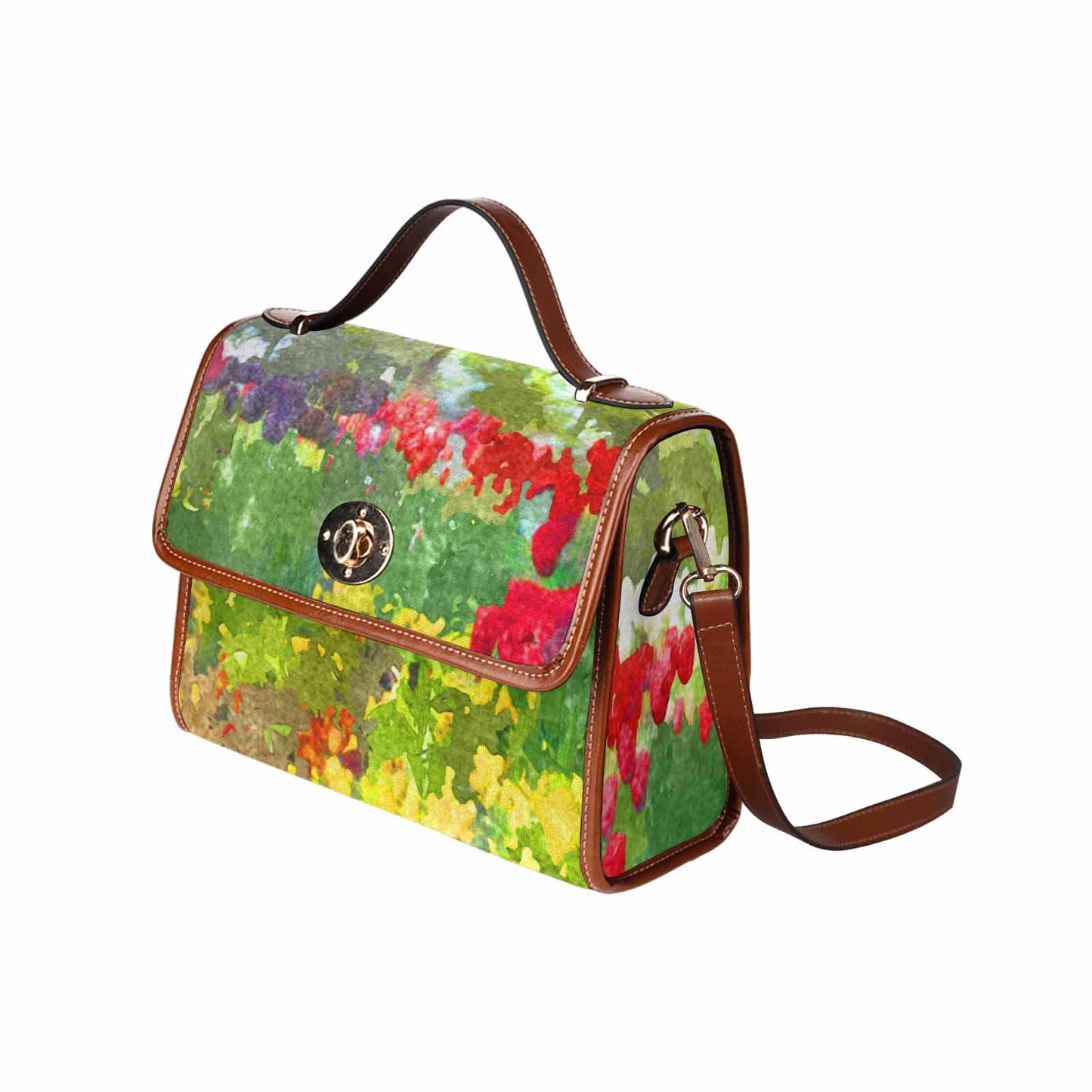 Water Color Florals, All Over Print Waterproof Canvas Bag, Mod 1695341 Design 101 BROWN STRAP