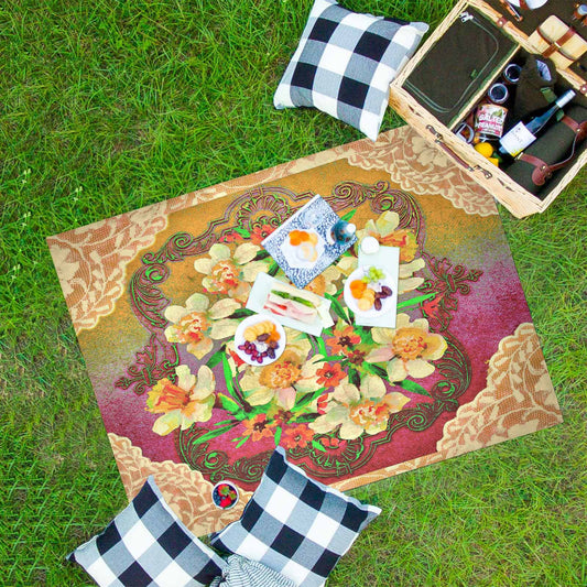 Victorian lace print waterproof picnic mat, 69 x 55in, design 48