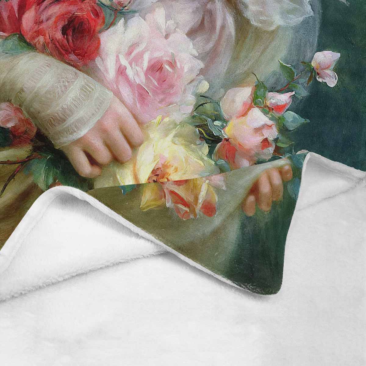Victorian Lady Design BLANKET, LARGE 60 in x 80 in, Elegant Lady With A Bouquet Of Roses 1