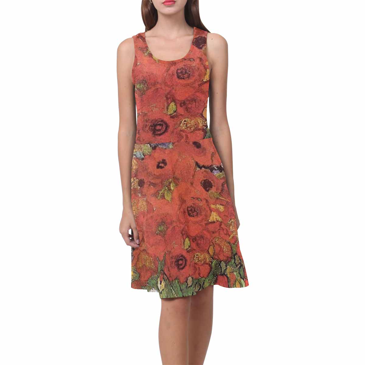 Vintage floral short summer flare dress,  XS to 3XL plus size, model D09534 Design 47