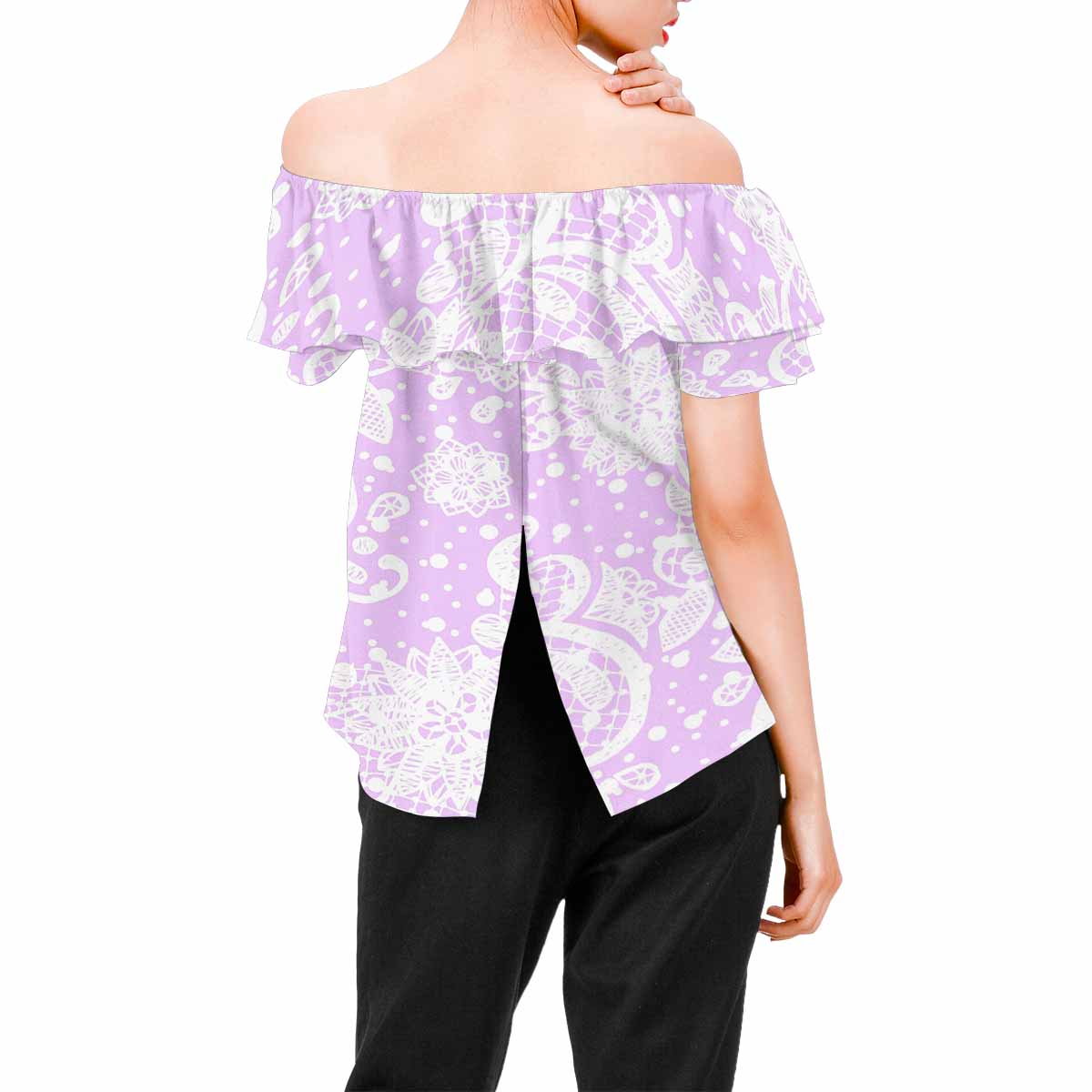 Victorian Lace print Chiffon Blouse, design 06