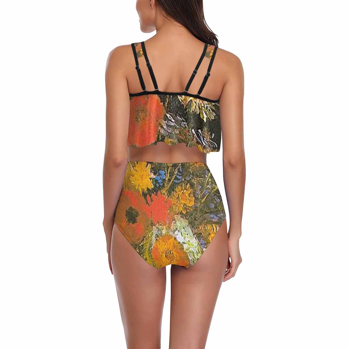 Vintage floral high waisted flounce top bikini, swim wear, Design 60