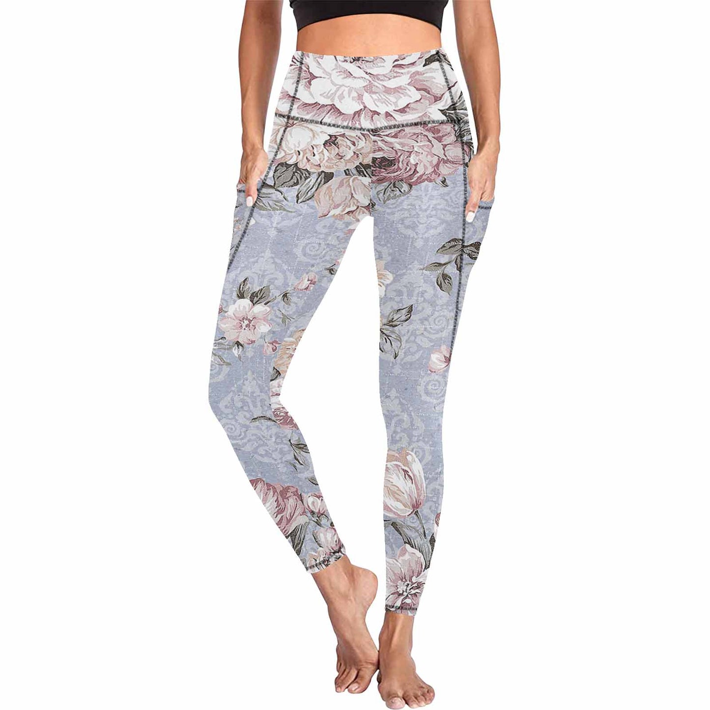 Floral 2, active wear leggings, outside surge, design 24