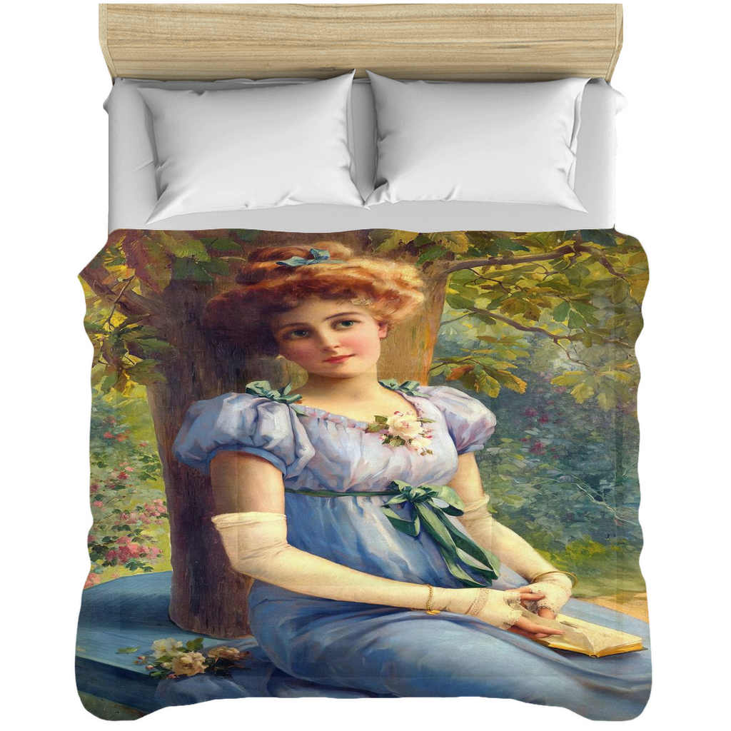 Victorian lady design comforter, twin, twin XL, queen or king, A SWEET GLANCE