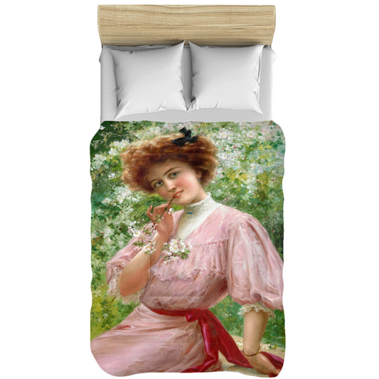 Victorian lady design comforter, twin, twin XL, queen or king, Pretty In Pink