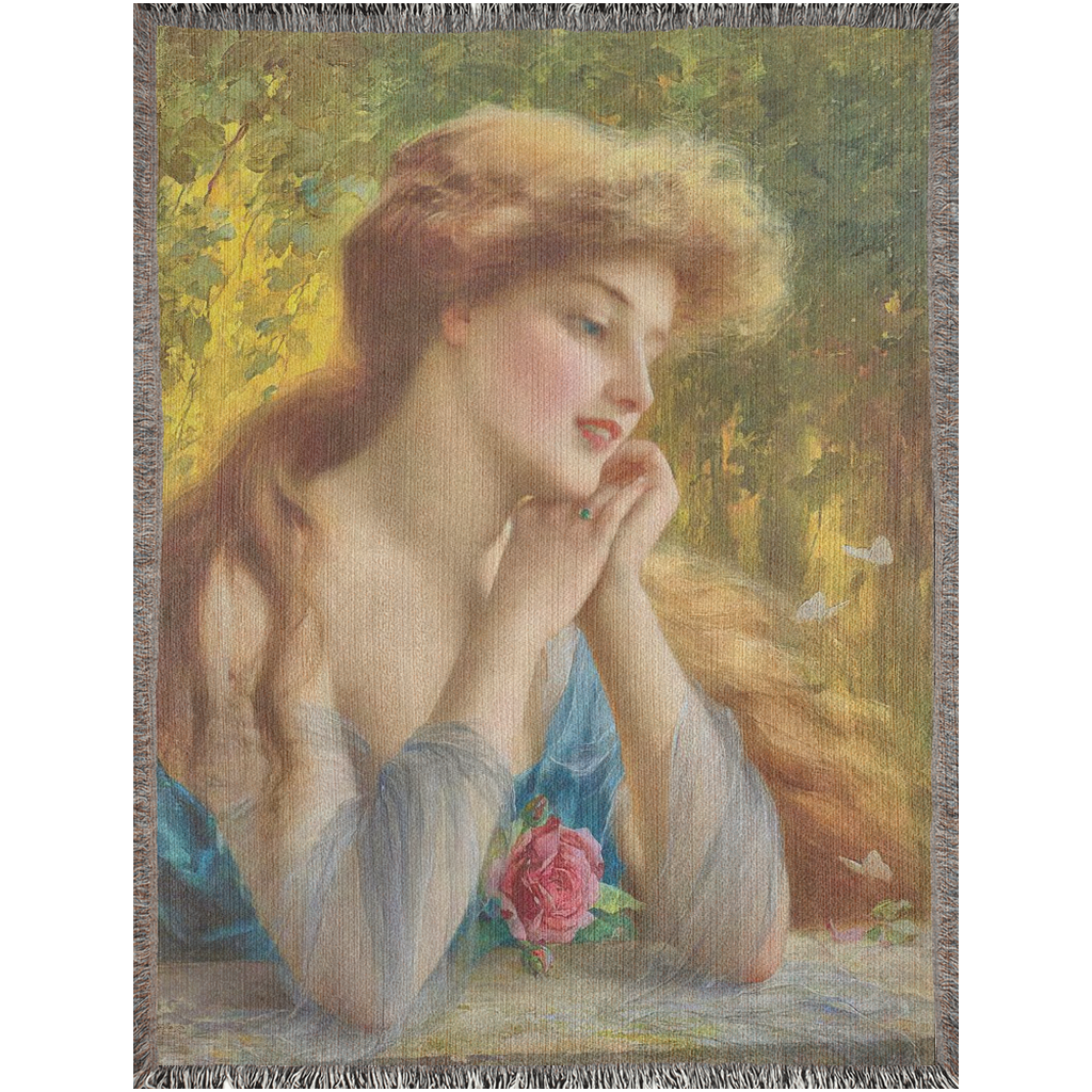 100% cotton Victorian Lady design design woven blanket, 50 x 60 or 60 x 80in, Reverie 2