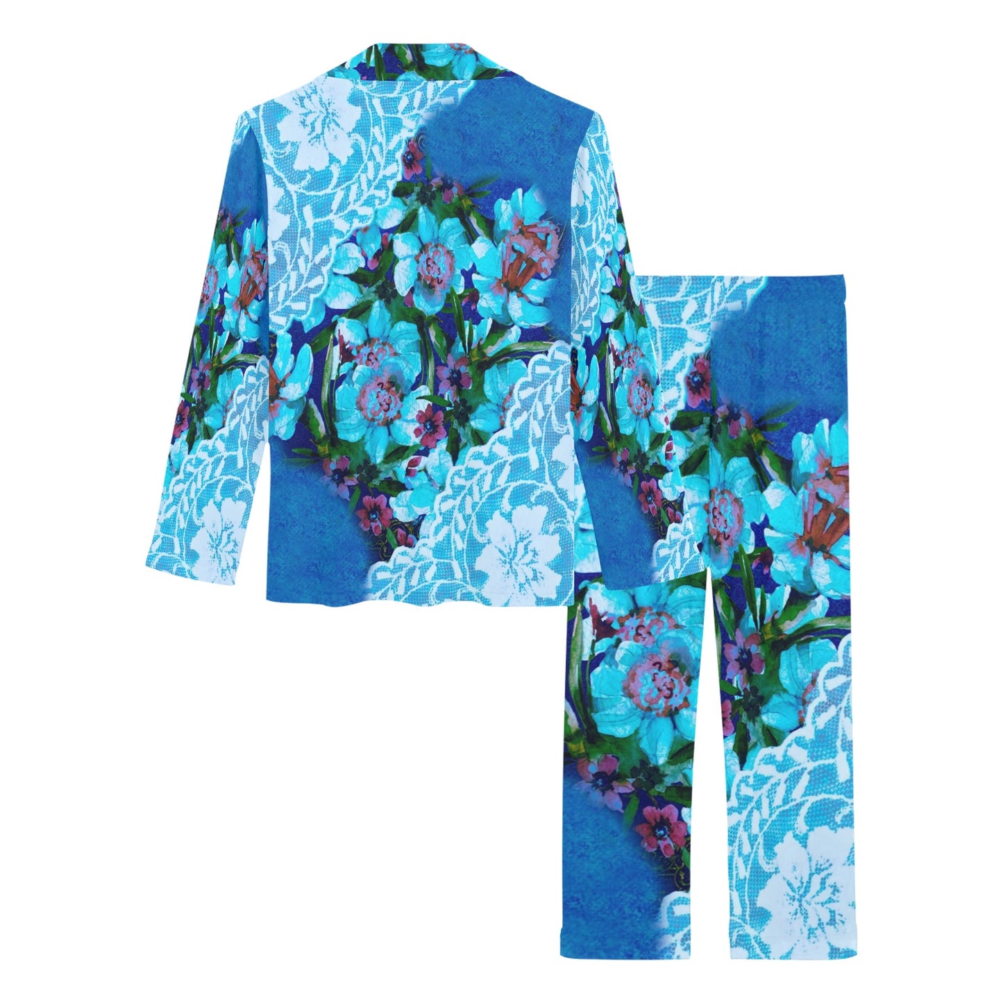 Victorian printed lace pajama set, design 49 Women's Long Pajama Set (Sets 02)
