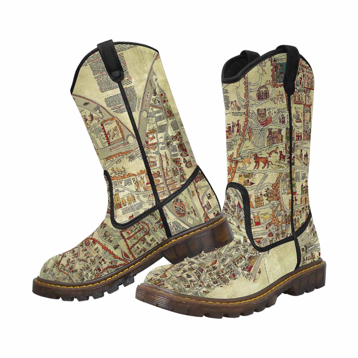 Antique Map design womens western lumber boots, Design 27