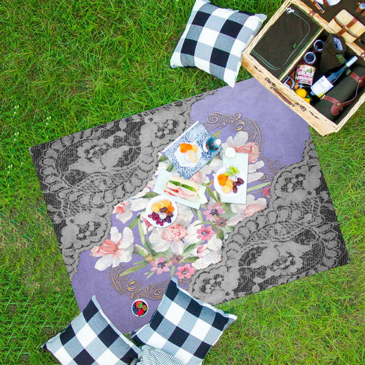 Victorian lace print waterproof picnic mat, 69 x 55in, design 45