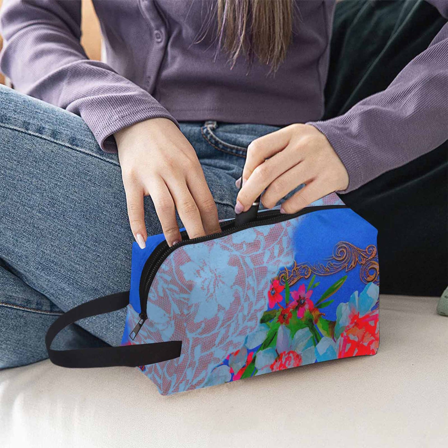 Victorian lace print toiletry comestic bag, design 46