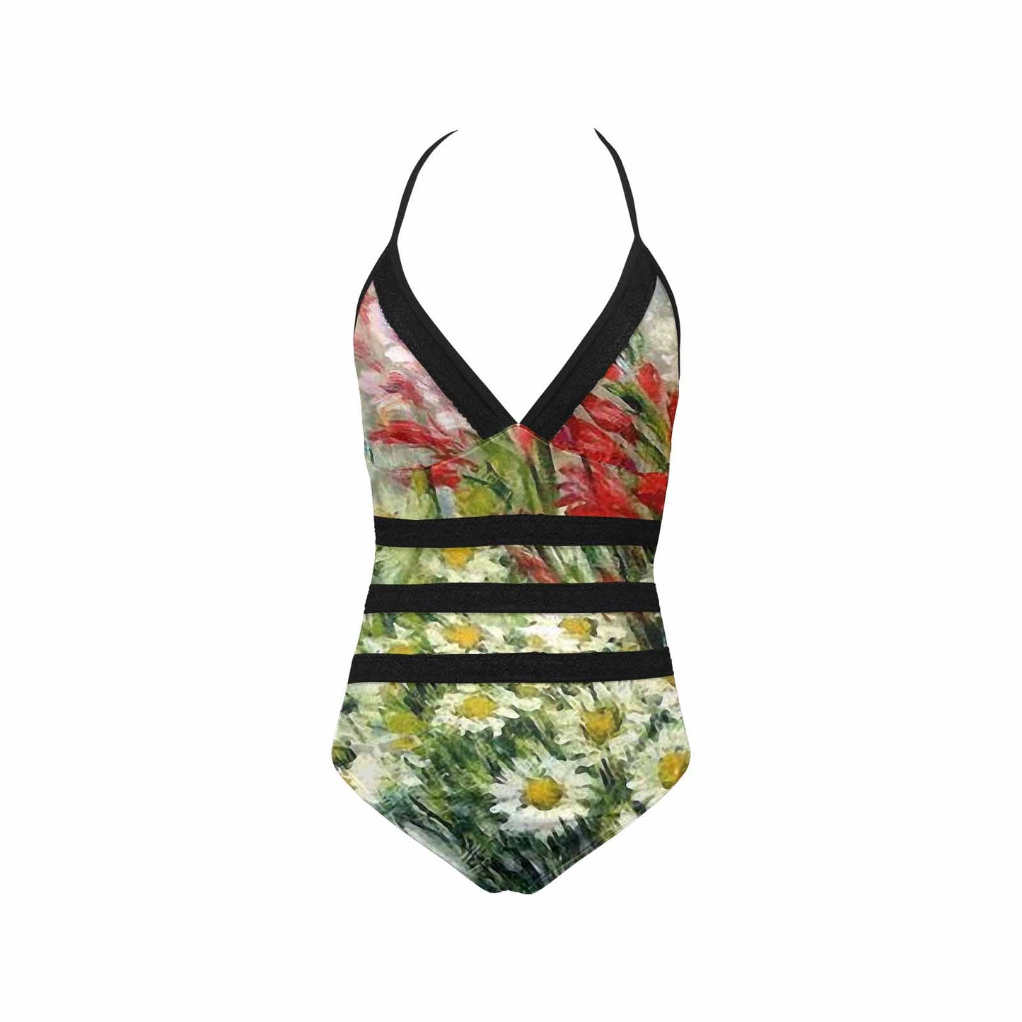 Vintage floral, vintage chest collar, one piece swim wear, Design 43