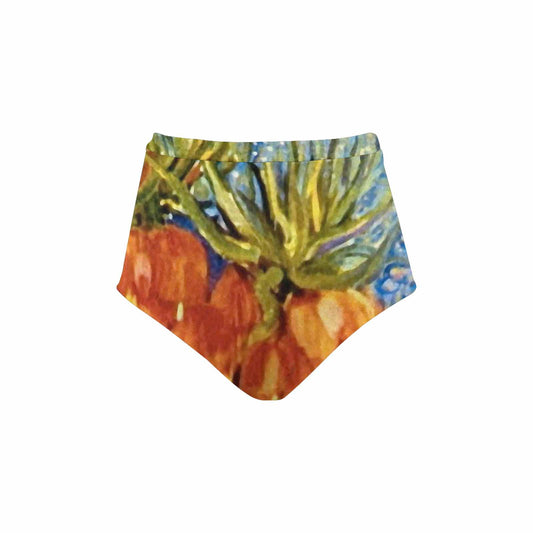 Vintage floral High waist bikini bottom, Design 42