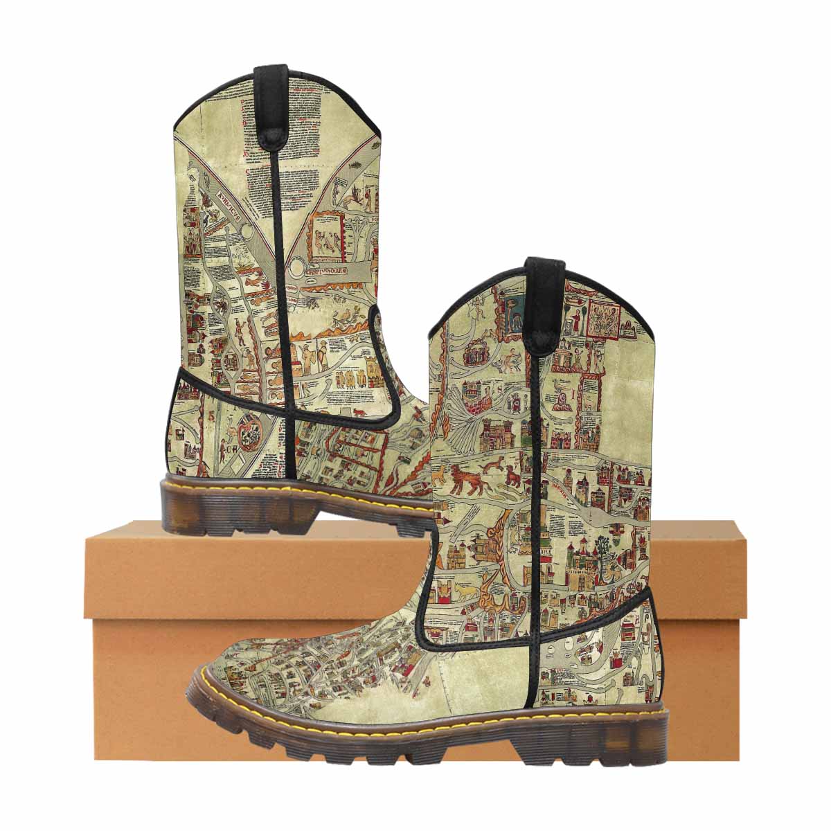 Antique Map design womens western lumber boots, Design 27