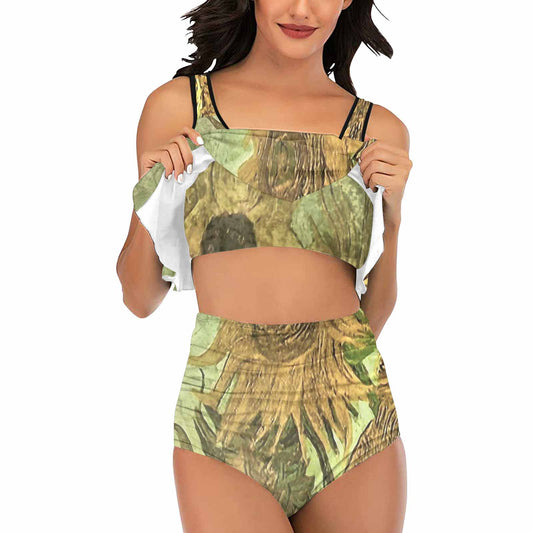 Vintage floral high waisted flounce top bikini, swim wear, Design 48x