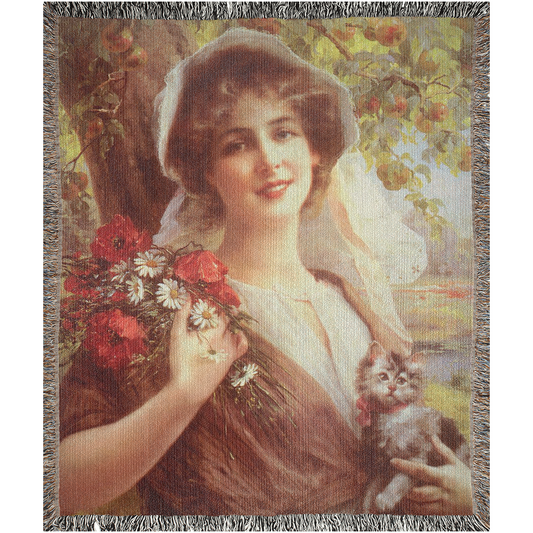 100% cotton Victorian Lady design design woven blanket, 50 x 60 or 60 x 80in, COUNTRY SUMMER