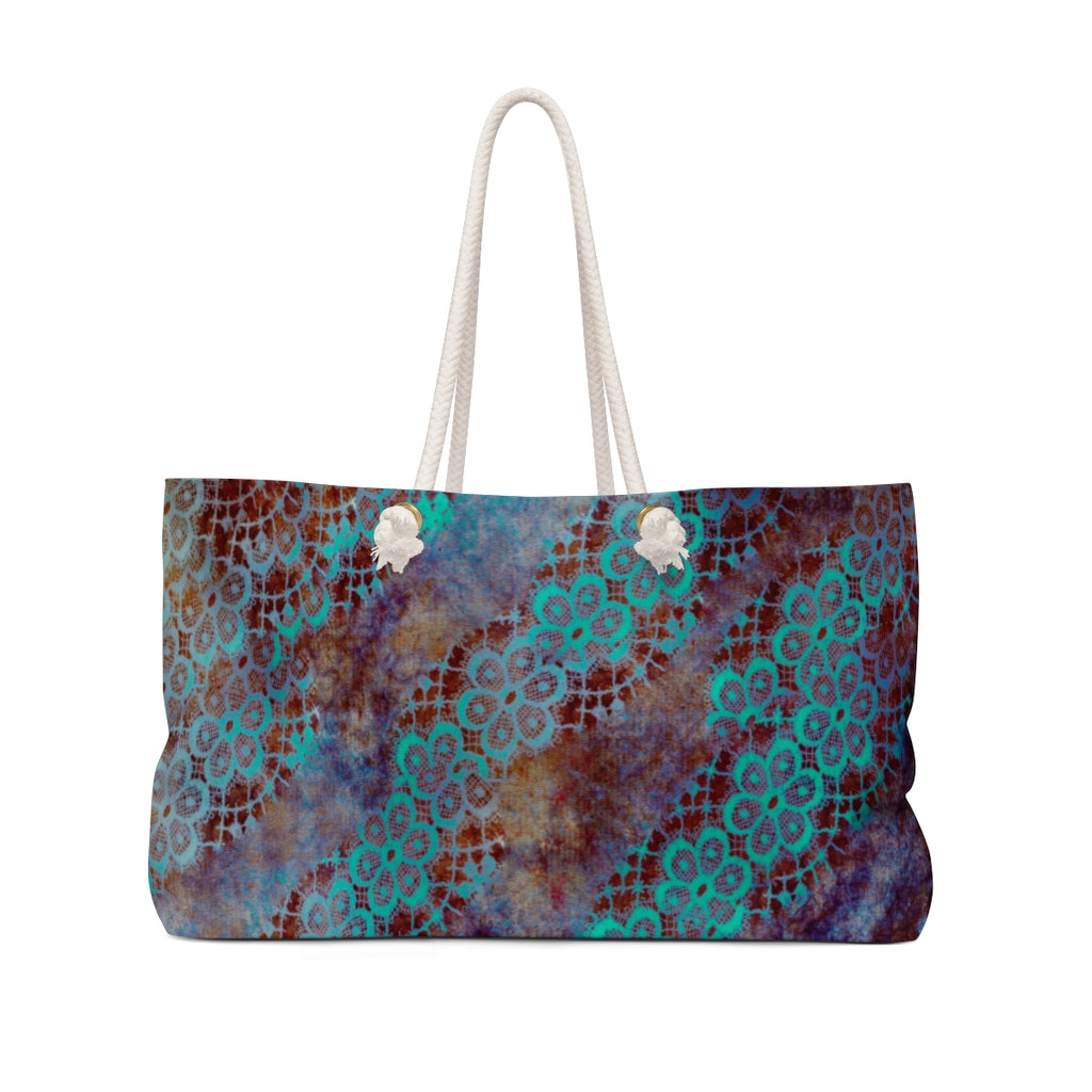 Victorian lace print weekender bag, large, design 37