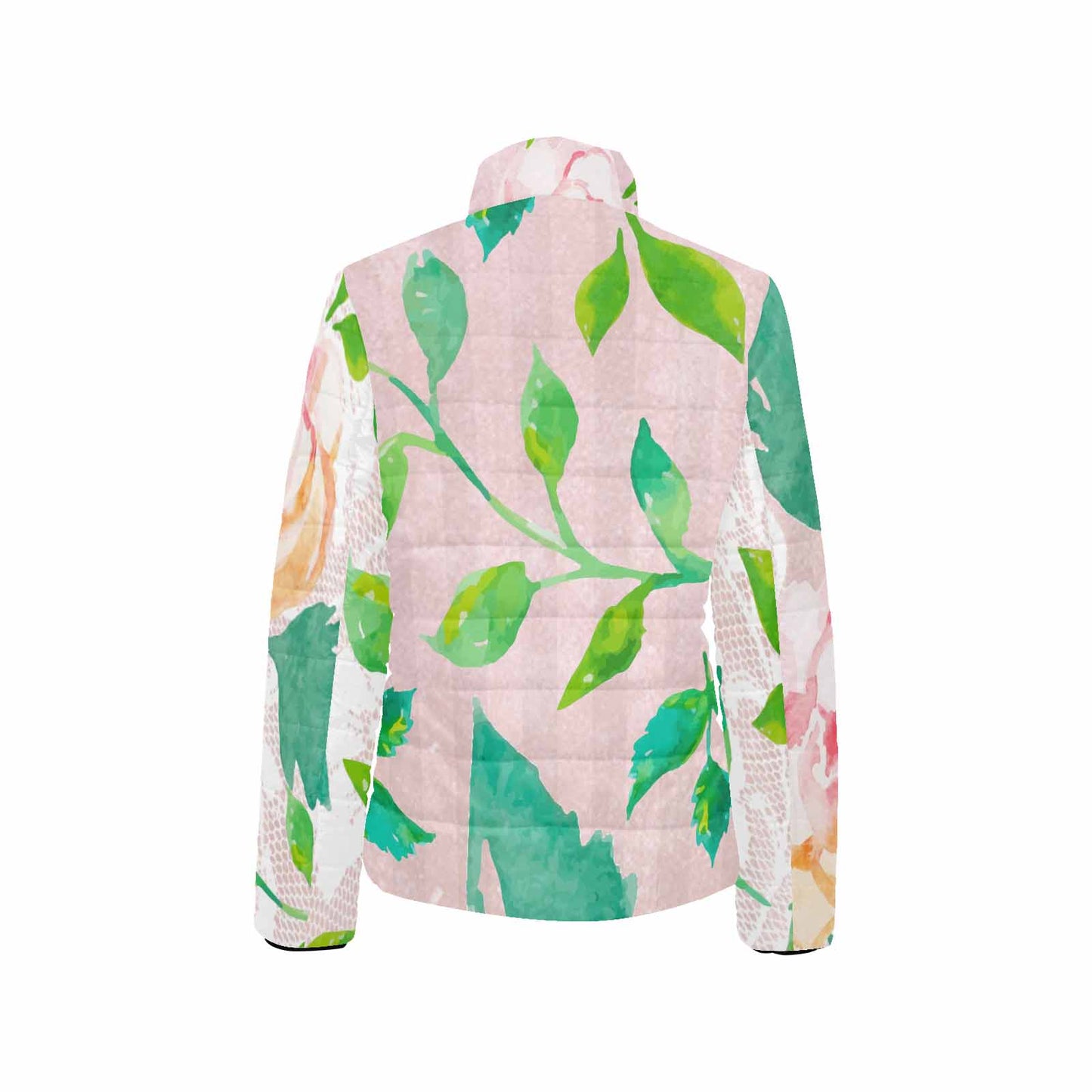 Victorian Lace print womens padded quilted jacket, design 21