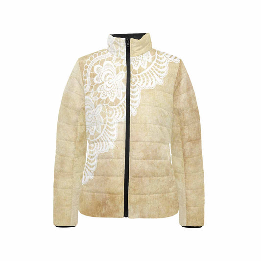 Victorian Lace print womens padded quilted jacket, design 29